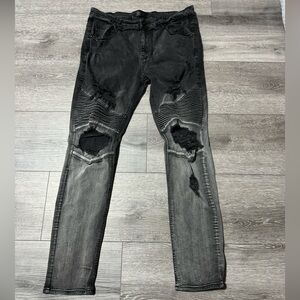 mens black fade grey gray denim skinny tapered jeans 38 slim straight fn